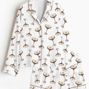 Women's Espresso Martini Long Sleeve Short Pants Satin Pajama Set