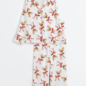 Women's Espresso Martini Merry Christmas Holiday Festive Gingerbread Martini Long Sleeve Satin Pajamas Set