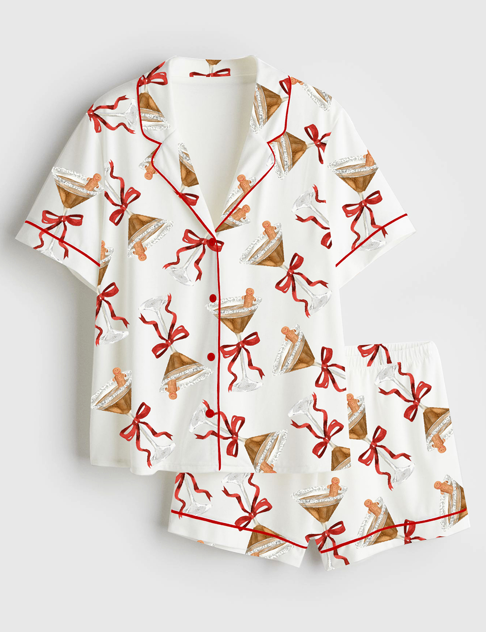 Womenâ€™s Espresso Martini Merry Christmas Holiday Festive Gingerbread Martini Short Sleeve Satin Pajama Set