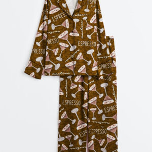 Women's Espresso Martini Party Long Sleeve Satin Pajama Set