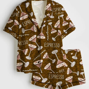 Women's Espresso Martini Party Short Sleeve Satin Pajama Set