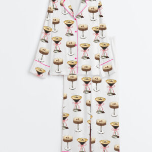 Women's Espresso Martini Pink Bow Satin Pajama Set