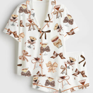 Women's Espresso Martini Short Sleeve Satin Pajama Set