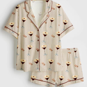 Women's Espresso Martini Stripe Short Sleeve Satin Pajama Set