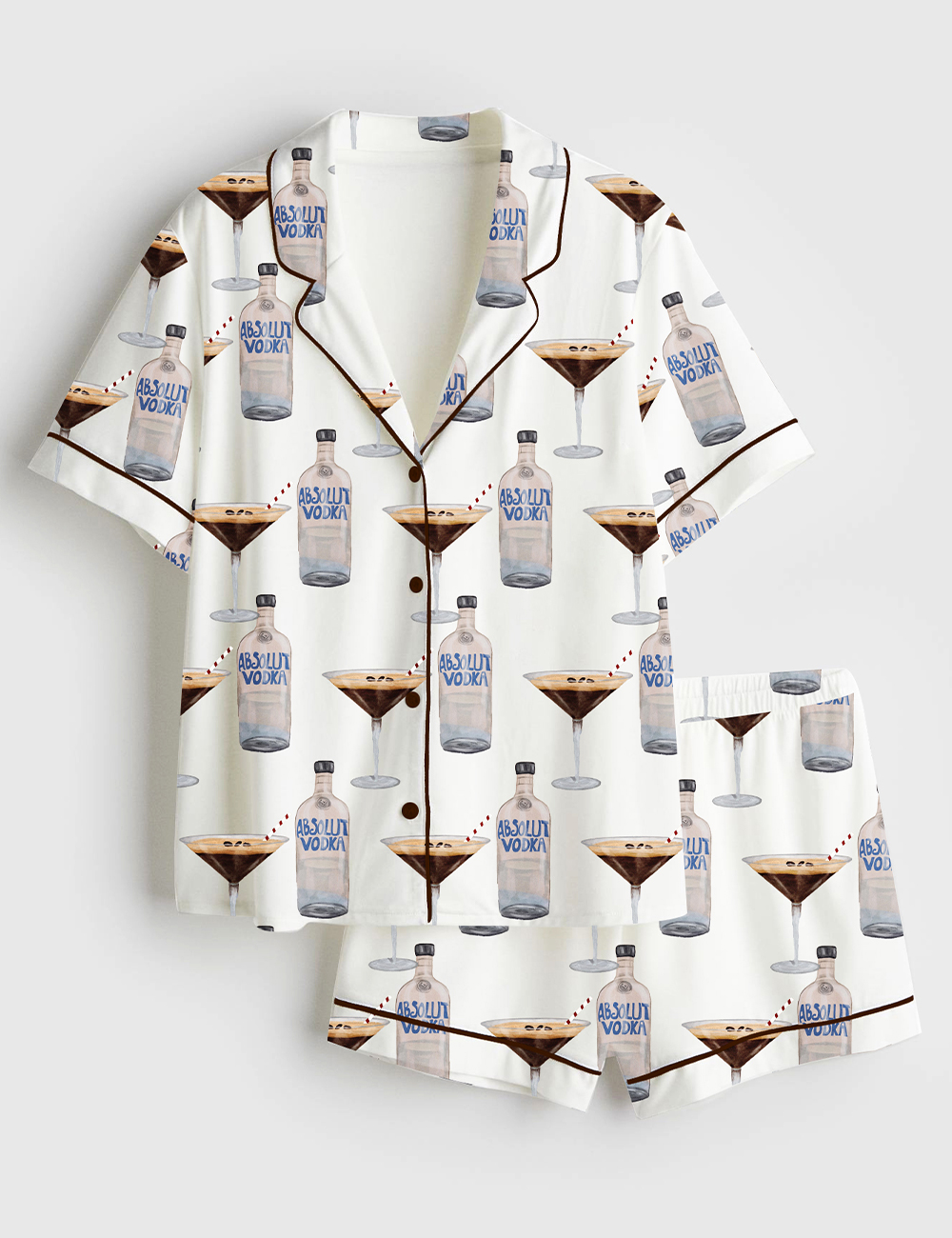 Women’s Espresso Martini With Espresso Vodka Short Sleeve Satin Pajama Set