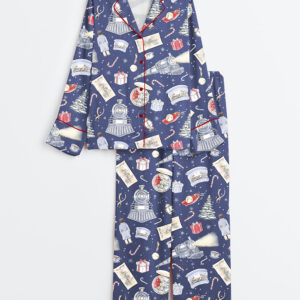 Women's Express Christmas Train Long Sleeve Satin Pajama Set