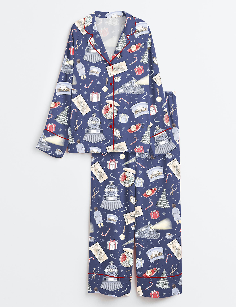 Womenâ€™s Express Christmas Train Long Sleeve Satin Pajama Set