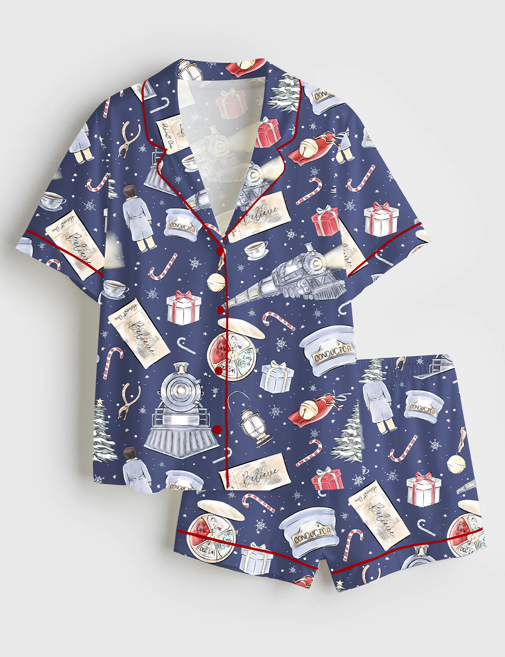 Womenâ€™s Express Christmas Train Short Sleeve Satin Pajama Set