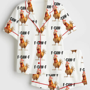 Womenâ€™s F-Caw-F Chicken Humor Short Sleeve Satin Pajama Set