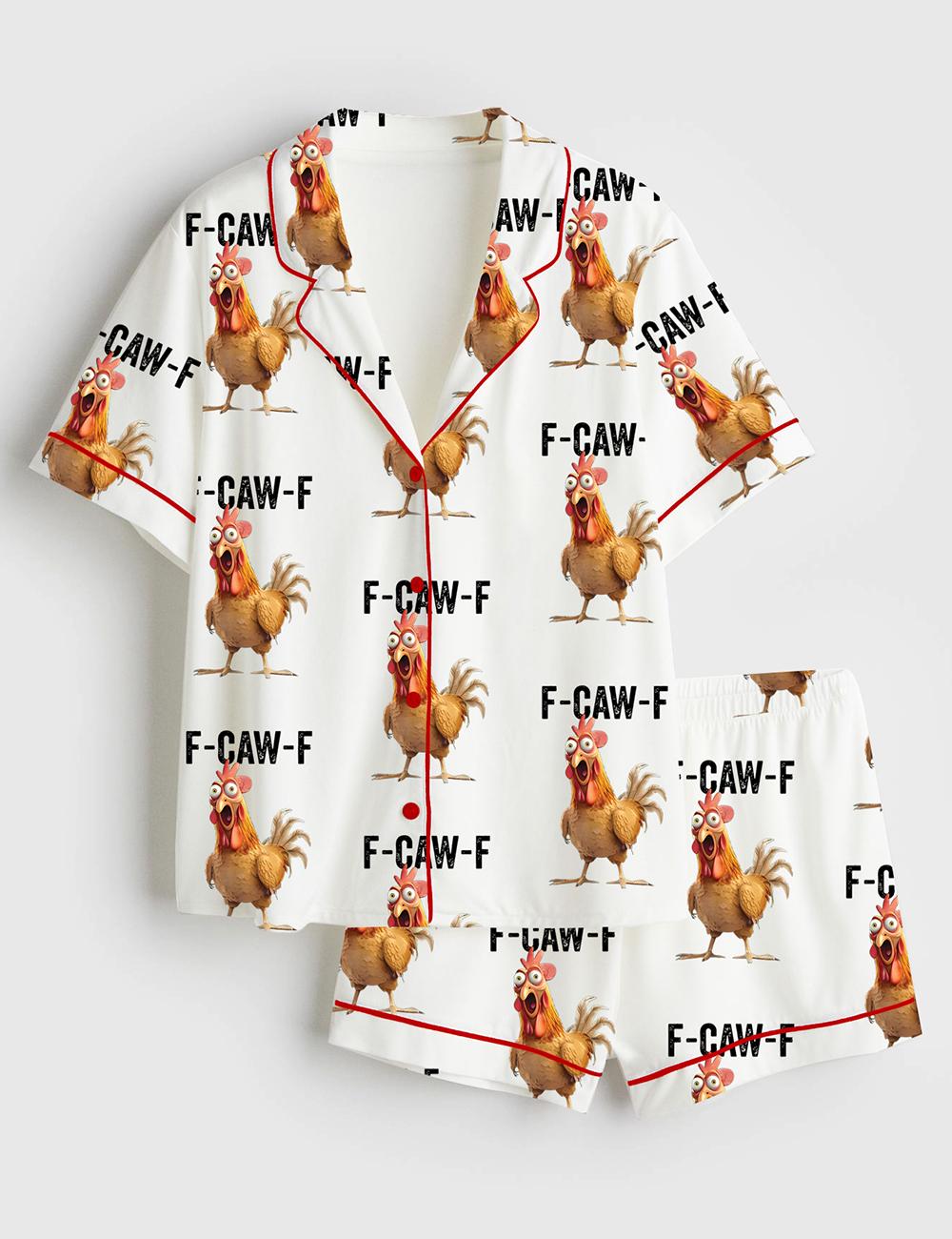 Womenâ€™s F-Caw-F Chicken Humor Short Sleeve Satin Pajama Set