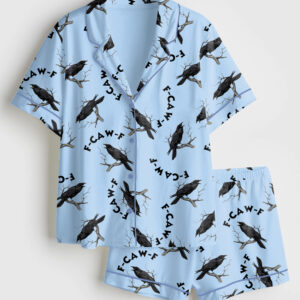 Womenâ€™s F-Caw-F Funny Gothic Raven Crow Short Sleeve Satin Pajama Set