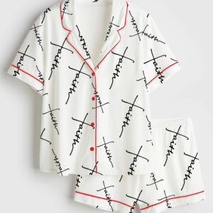 Women's Faith Christian Jesus God Short Sleeve Satin Pajama Set