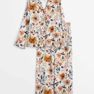 Womenâ€™s Fall Cottagecore Flower Field Long Sleeve Satin Pajama Set