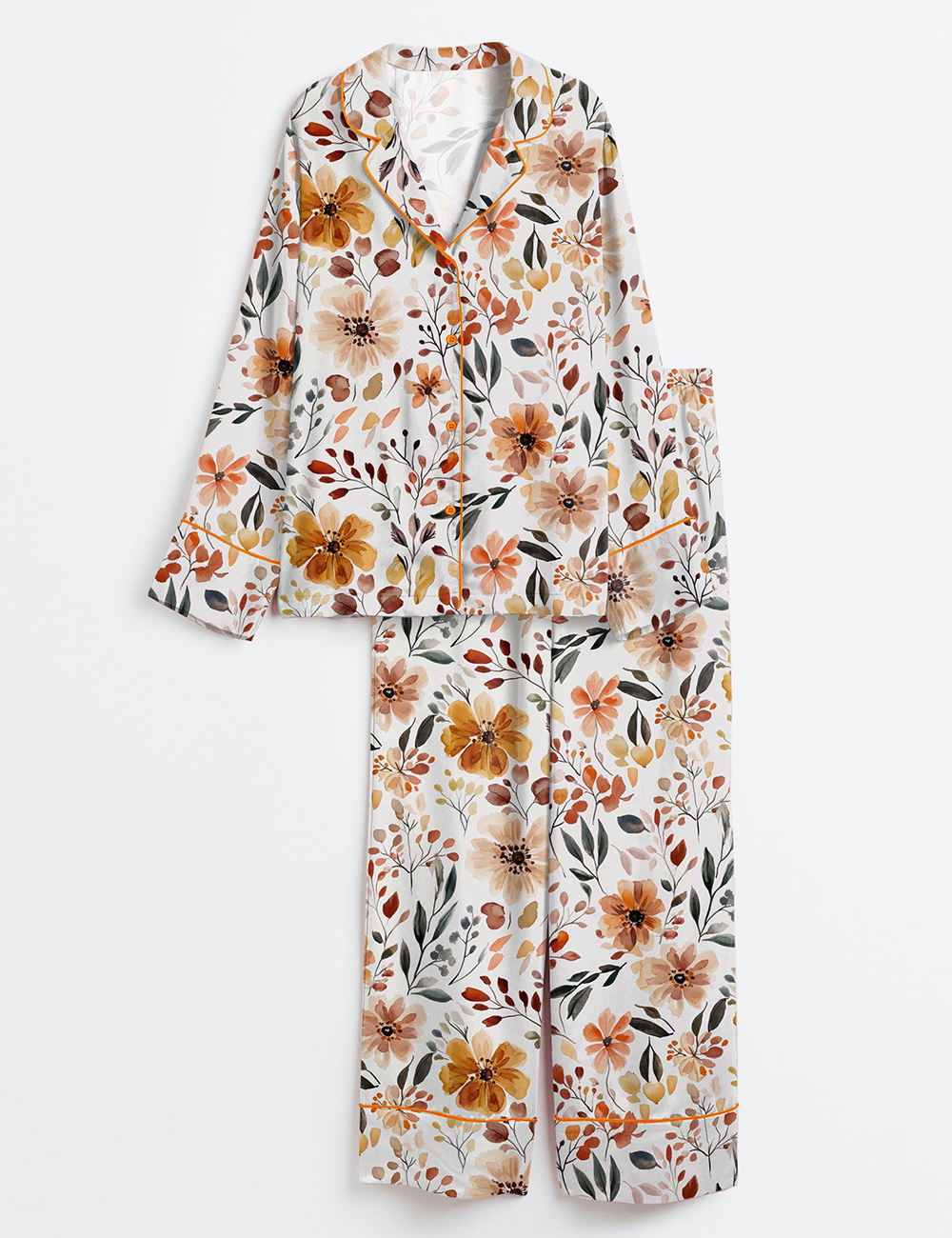 Women's Fall Cottagecore Flower Field Long Sleeve Satin Pajamas Set