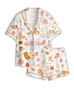 Women's Fall Cozy Halloween Satin Pajama Set â€“ Pumpkin Spice & Ghost Print