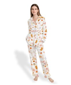 Alternative view of Women's Fall Cozy Halloween Satin Pajama Set â€“ Pumpkin Spice & Ghost Print