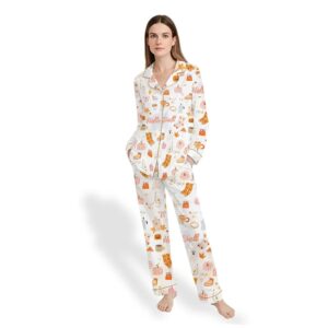 Alternative view of Women's Fall Cozy Halloween Satin Pajama Set â€“ Pumpkin Spice & Ghost Print