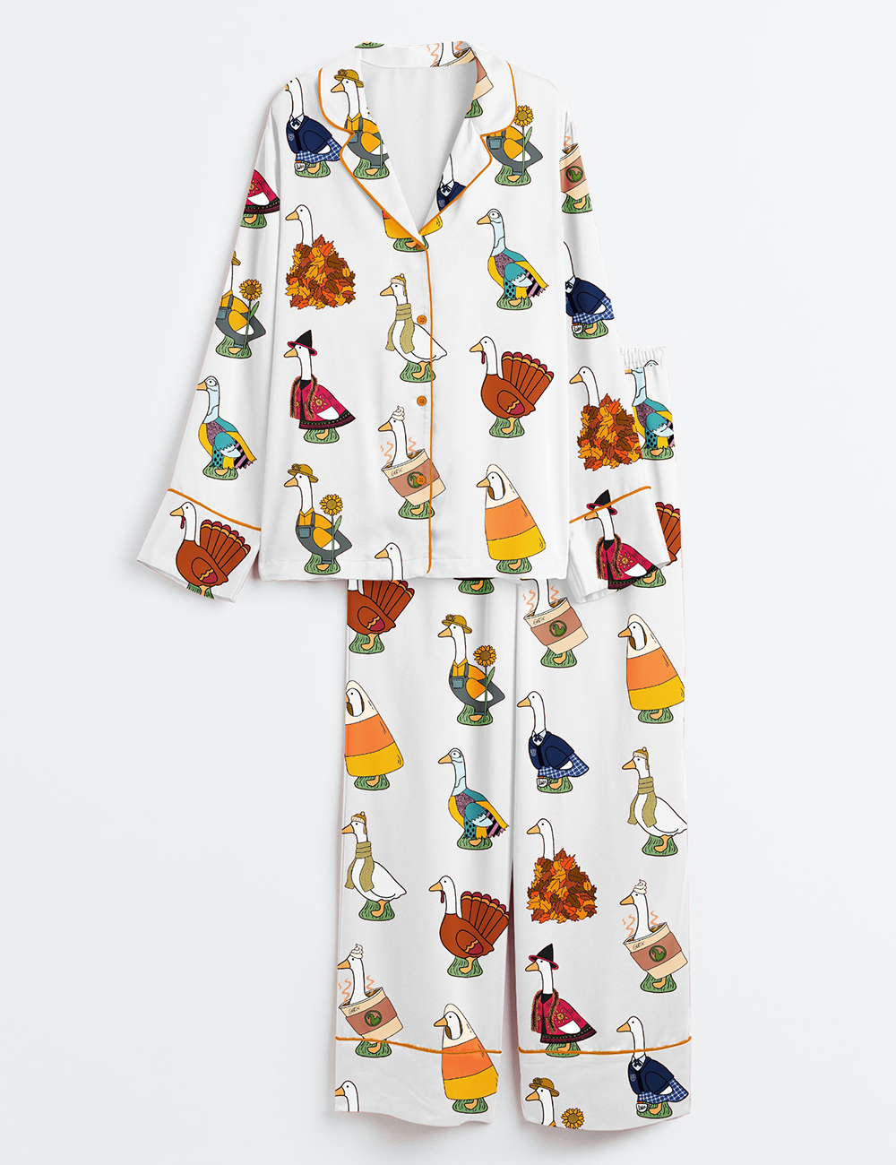 Womenâ€™s Fall Goose Long Sleeve Satin Pajama Set