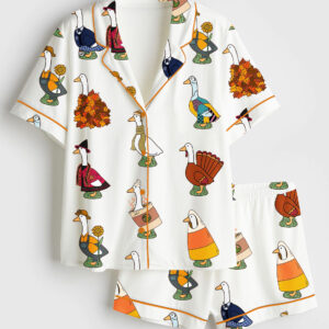 Women's Fall Goose Short Sleeve Satin Pajama Set