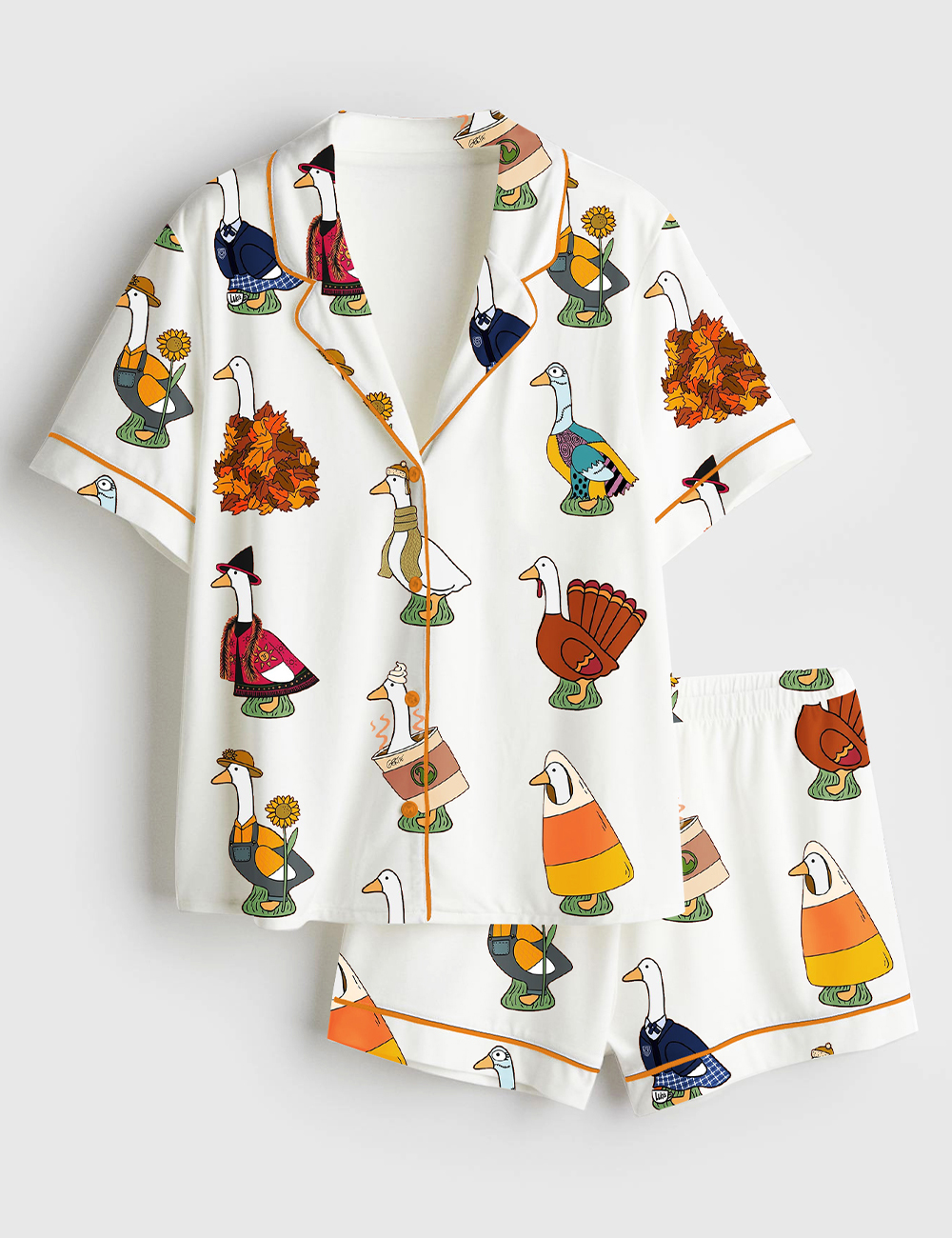 Womenâ€™s Fall Goose Short Sleeve Satin Pajama Set