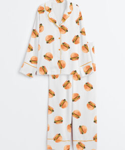 Women's Fast Food Hamburger Long Sleeve Satin Pajama Set