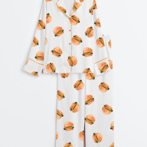 Womenâ€™s Fast Food Hamburger Long Sleeve Satin Pajama Set