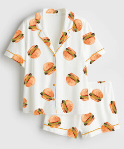 Women's Fast Food Hamburger Short Sleeve Satin Pajama Set