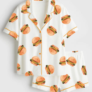 Womenâ€™s Fast Food Hamburger Short Sleeve Satin Pajama Set