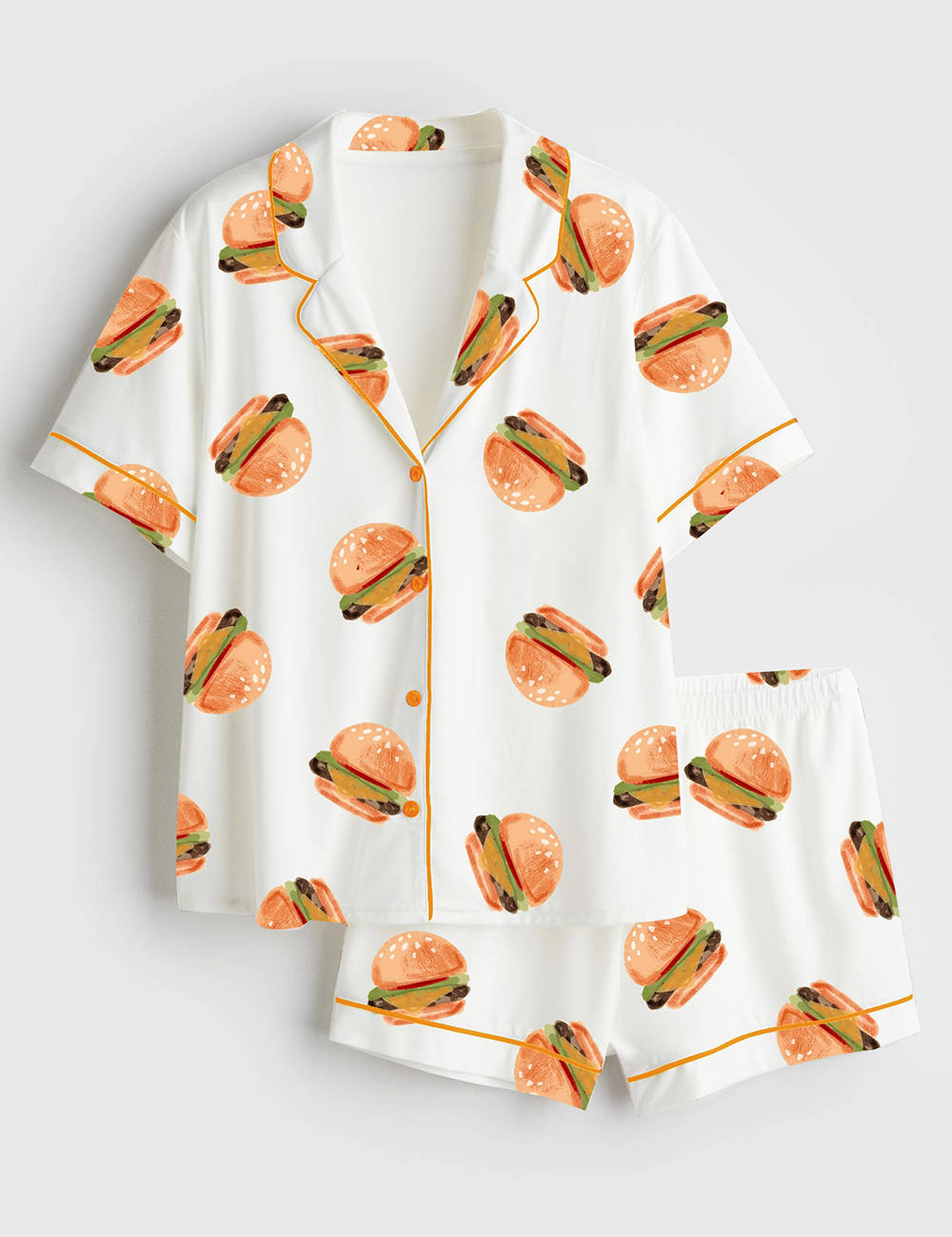 Womenâ€™s Fast Food Hamburger Short Sleeve Satin Pajama Set
