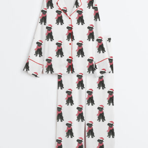 Womenâ€™s Festive Black Labrador Christmas Long Sleeve Satin Pajama Set