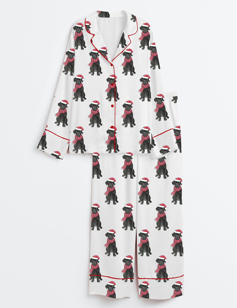 Womenâ€™s Festive Black Labrador Christmas Long Sleeve Satin Pajama Set