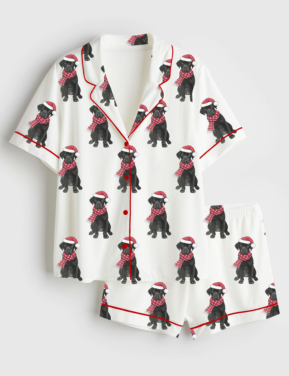 Womenâ€™s Festive Black Labrador Christmas Short Sleeve Satin Pajama Set