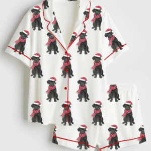 Women's Festive Black Labrador Christmas Short Sleeve Satin Pajama Set