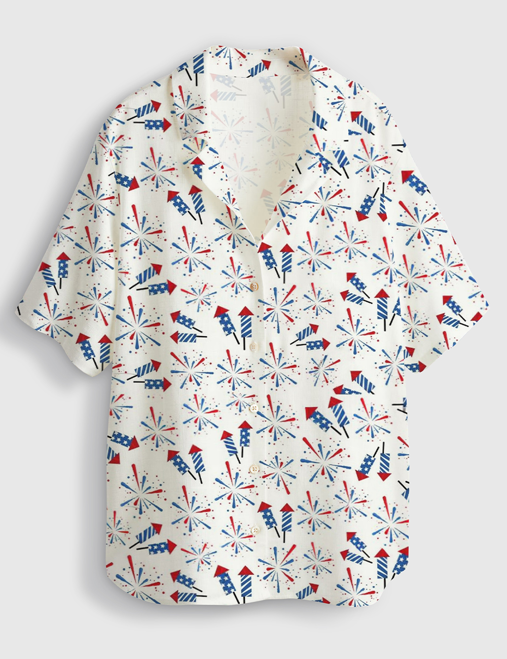 Womenâ€™s Fireworks 4th Of July Short Sleeve Linen Blend Hawaiian Shirt