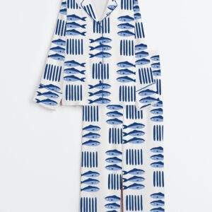 Women's Fish Art Long Sleeve Satin Pajama Set