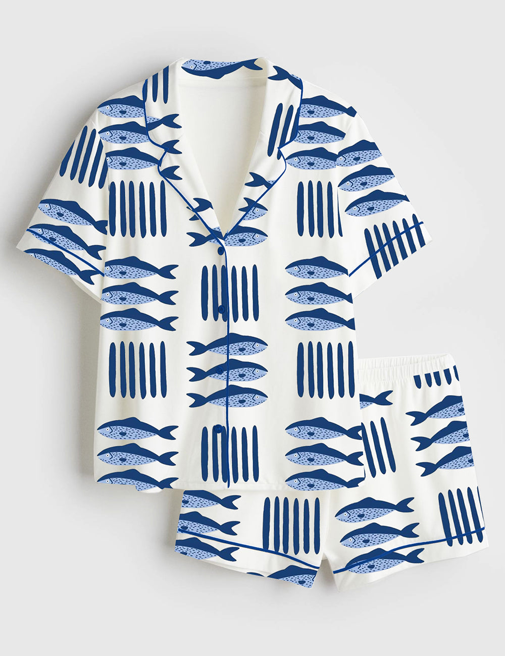 Women's Fish Art Short Sleeve Satin Pajama Set