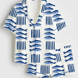 Women's Fish Art Short Sleeve Satin Pajama Set