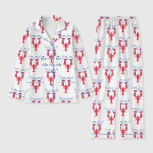 Women's Fisherman Aesthetic Dalce Vibes Coastal Lobster Ocean Italian Girl Travel Wine Champagne Long Sleeve Pocket Cotton Pajama Set