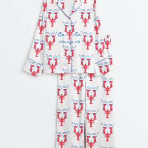 Women's Fisherman Aesthetic Dalce Vibes Coastal Lobster Ocean Italian Girl Travel Wine Champagne Long Sleeve Satin Pajama Set