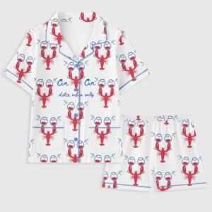 Women's Fisherman Aesthetic Dalce Vibes Coastal Lobster Ocean Italian Girl Travel Wine Champagne Short Sleeve Pocket Cotton Pajama Set