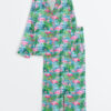 Women's Flamingo Fling Summer Beach Plant Long Sleeve Satin Pajamas Set