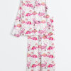 Women's Flamingos Making A Splash Pink lamingo Print Long Sleeve Satin Pajama Set