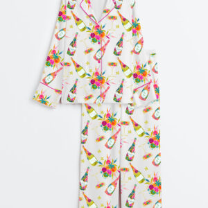 Women's Floral Wine Lover Long Sleeve Satin Pajamas Set