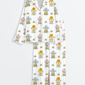 Women's Florals And SripesÃ‚Â Long Sleeve Satin Pajamas Set