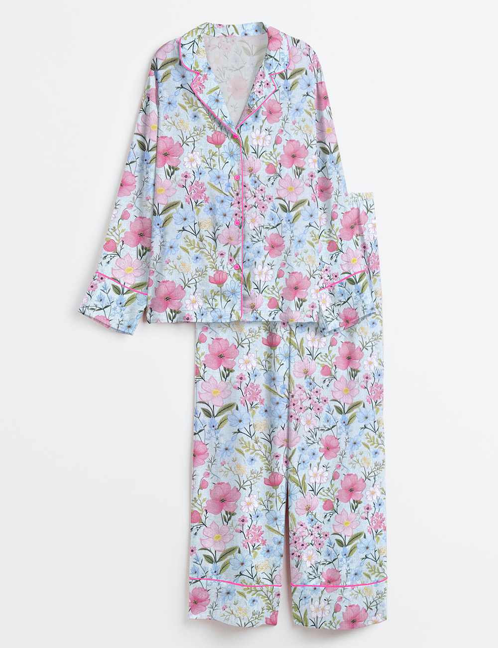 Womenâ€™s Flower Garden Long Sleeve Satin Pajama Set