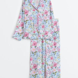 Women's Flower Garden Long Sleeve Satin Pajamas Set