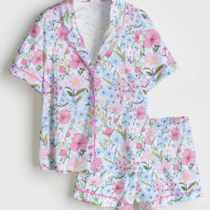 Womenâ€™s Flower Garden Short Sleeve Satin Pajama Set
