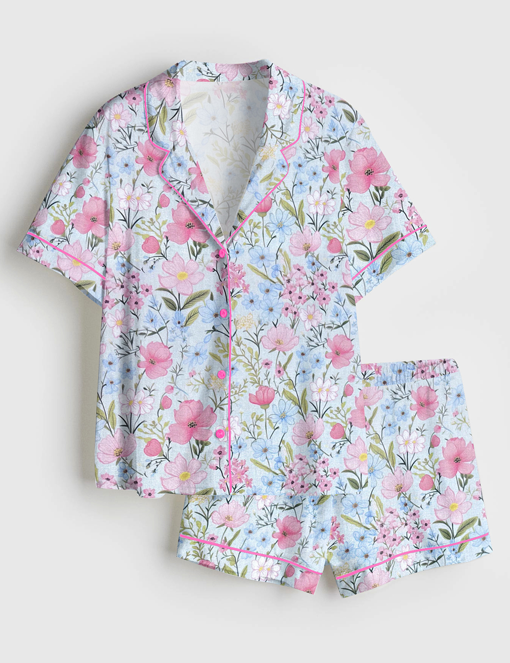 Womenâ€™s Flower Garden Short Sleeve Satin Pajama Set