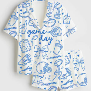 Womenâ€™s Football Game Day Short Sleeve Satin Pajama Set