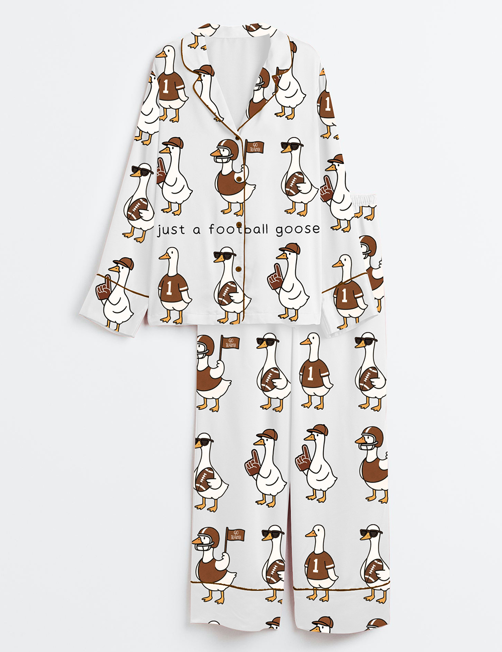 Womenâ€™s Football Goose Game Day Long Sleeve Satin Pajama Set